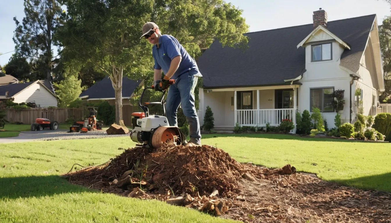 Local provider grinding a tree stump in a front yard in Oklahoma City